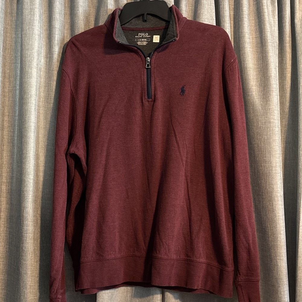 Polo Ralph Lauren Burgundy Cotton Quarter Zip Knit Sweater Men's Large Pony Logo
